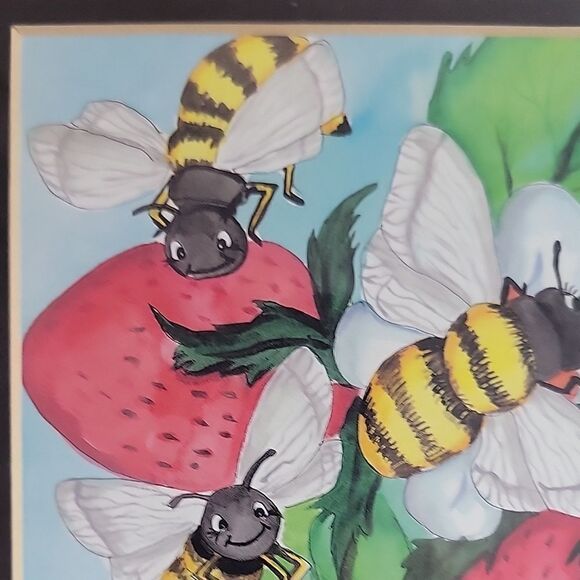 Bee and Strawberry Art in Ornate Frame - Picture 2 of 7